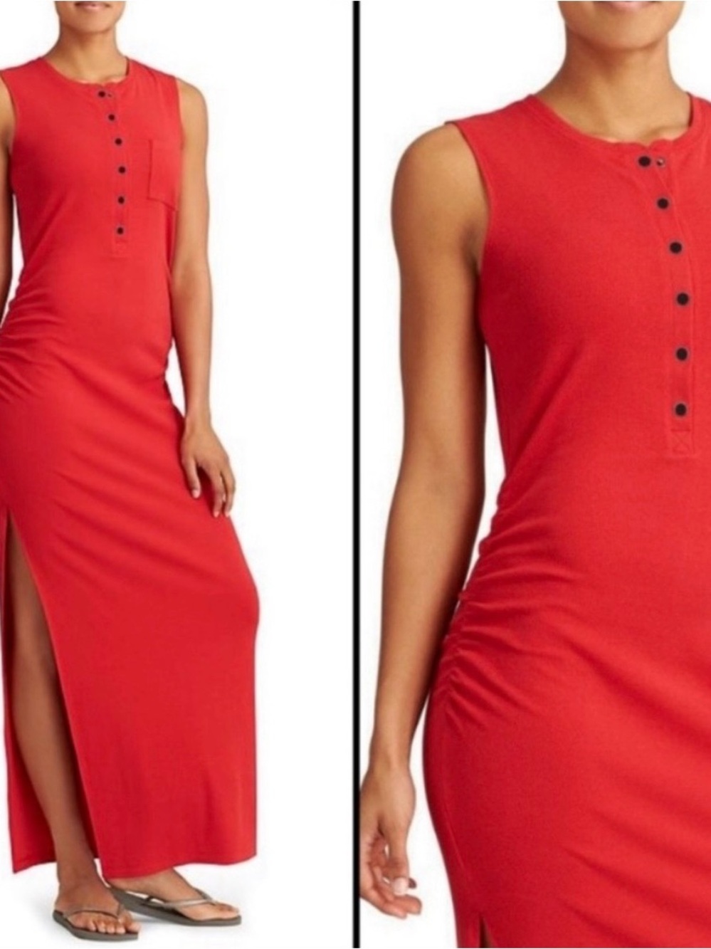 Athleta M Saffron Henley Ribbed Maxi Dress